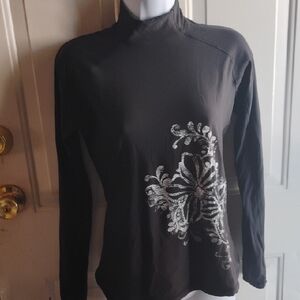 Reebok Black Long Sleeve Top with Silver Design